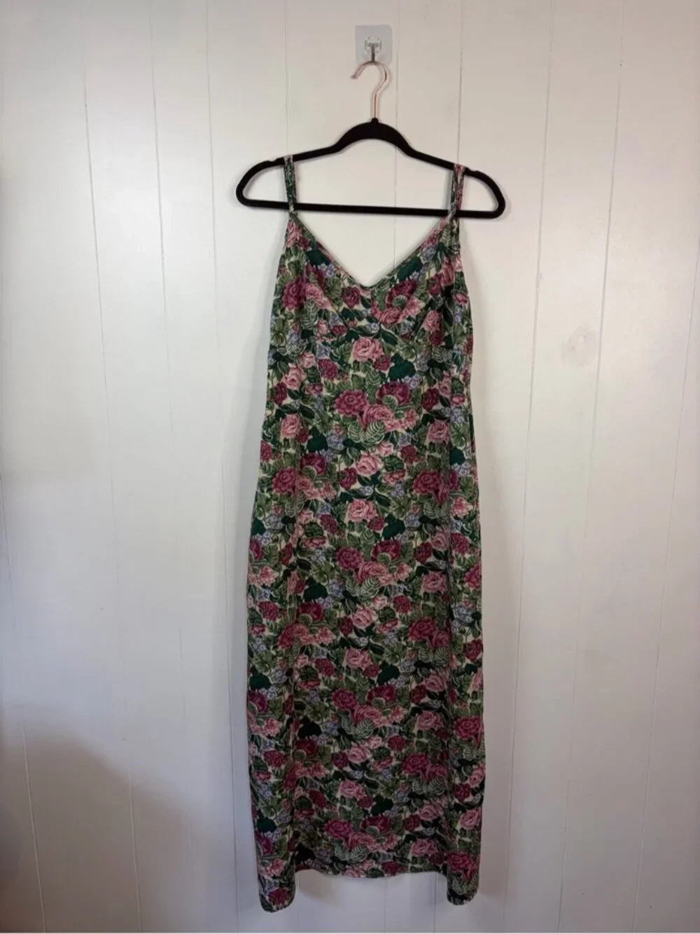 Vintage 80s 90s Floral Rose Lingerie Slip Dress Cottagecore Boudoir Medium Large